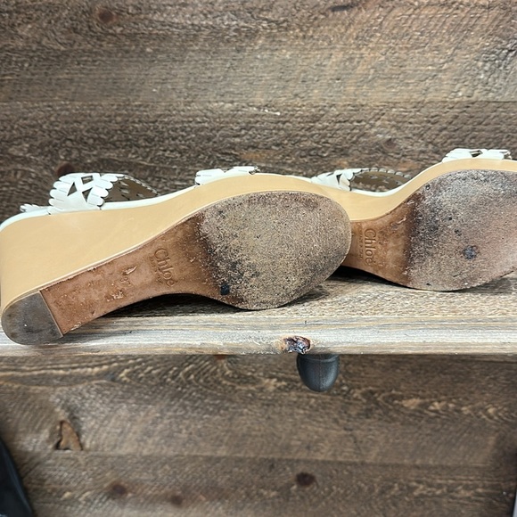 Chloé Leather Cutout Accent Wedge Sandals Size 37 (US 7) - Picture 9 of 11